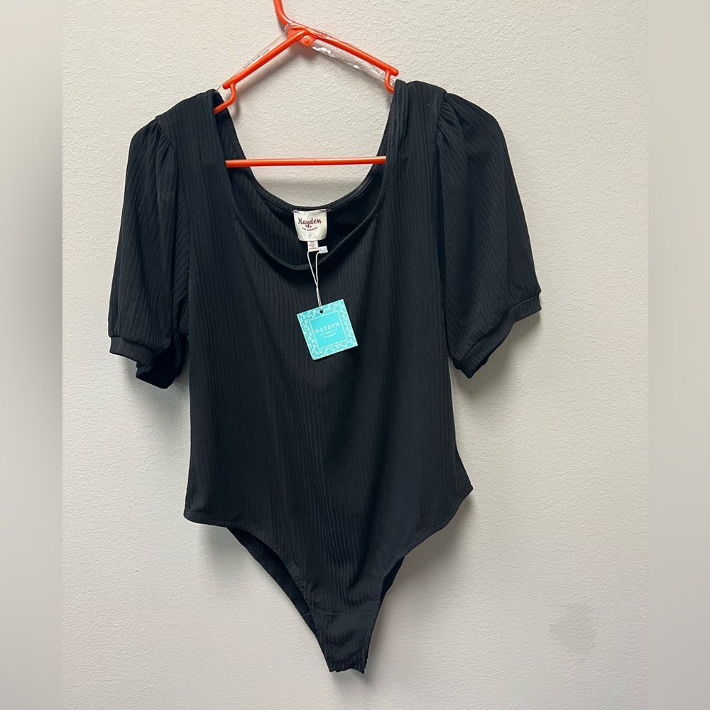 NWT plus size Hayden Los Angeles Black ribbed body suit size 1XL